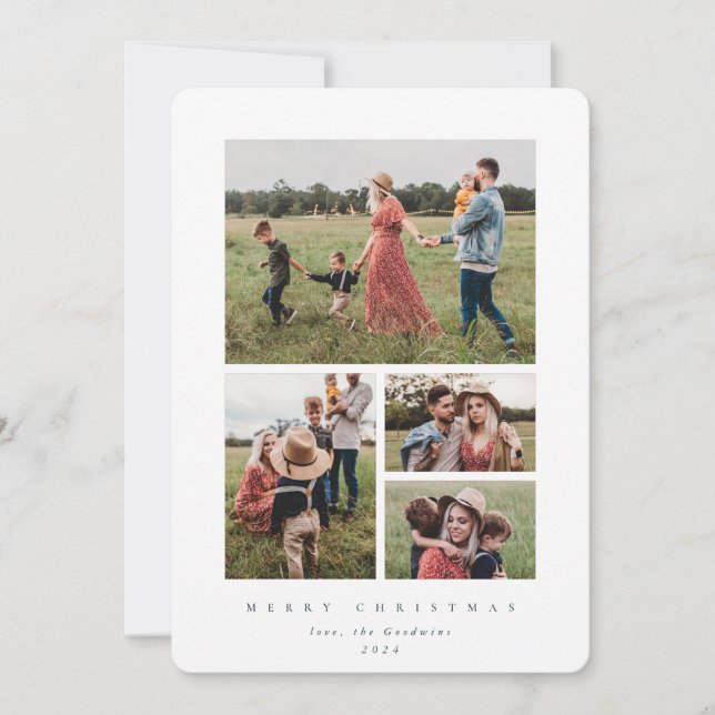 Elegant Minimal White Frame 4 Photo Holiday Card (Front)