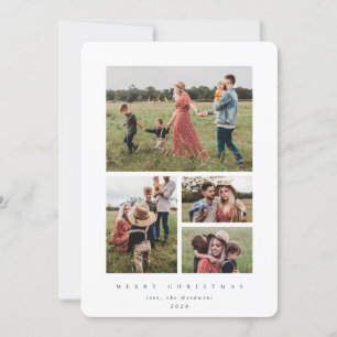Elegant Minimal White Frame 4 Photo Holiday Card