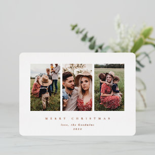 Elegant Minimal White Frame Triple Photo Foil Holiday Card