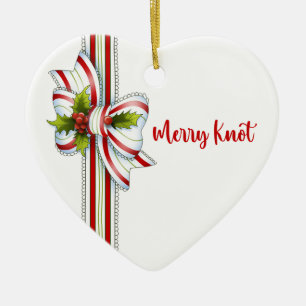 Elegant Minimal White Red Green Ribbon Christmas Ceramic Tree Decoration