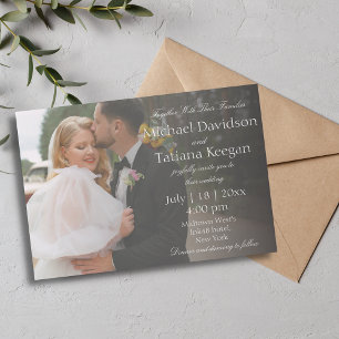 elegant minimal white typography wedding photo invitation