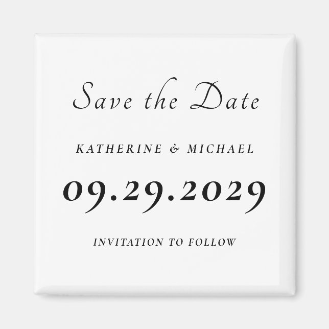 Elegant Minimal White Wedding Save The Date Magnet (Front)