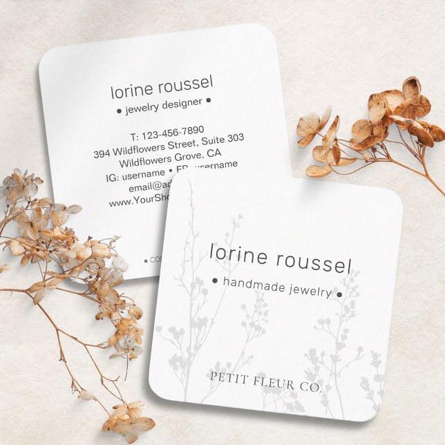 Elegant Minimal Wildflowers Floral Square Business Square Business Card (Elegant Minimal Wildflowers Floral Square Business Card)
