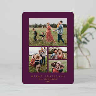 Elegant Minimal Winterberry Frame 4 Photo Foil Holiday Card