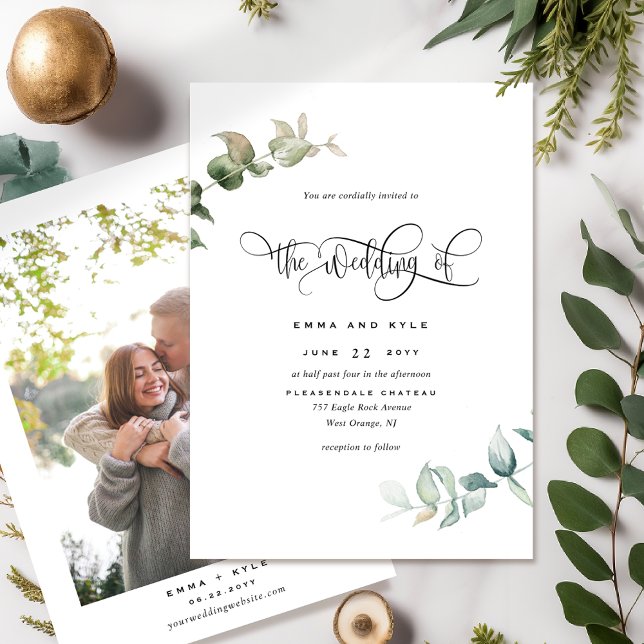 Elegant Minimal, With/Out Photo Greenery Wedding Invitation (Creator Uploaded)