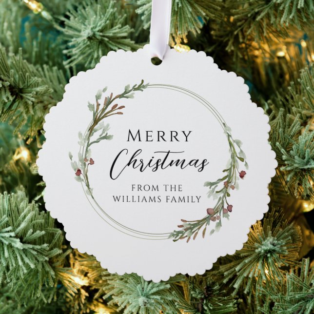 Elegant Minimal Wreath Merry Christmas Tree Decoration Card (Insitu (Tree))