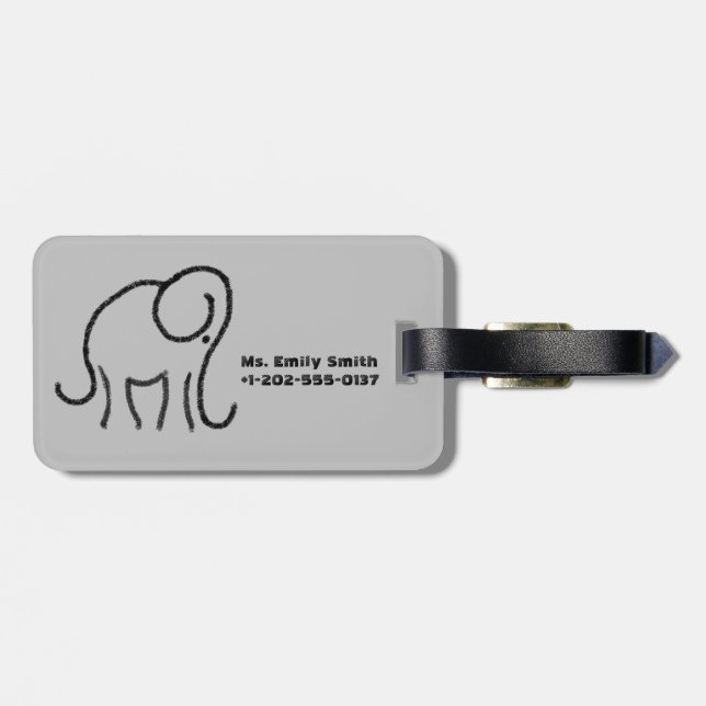 Elegant minimalis cool stylised elephant luggage tag (Back Horizontal)