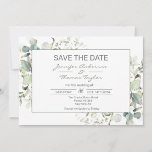 Elegant, minimalism, green leaves Save The Date