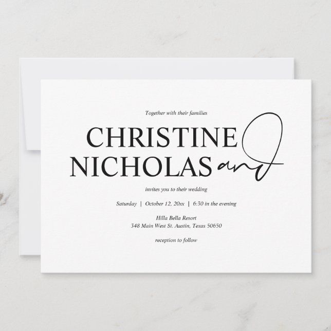 Elegant Minimalism Wedding Dinner and Dancing Invitation (Front)