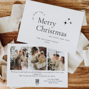 Elegant Minimalist 3 Photo Christmas Greeting Holiday Card