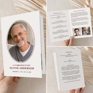 Elegant Minimalist 3-Photo Folded Funeral Programme