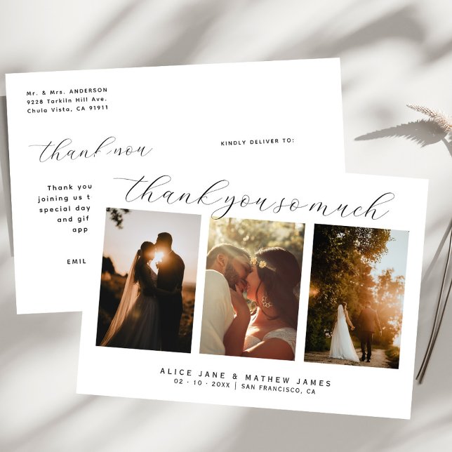 Elegant Minimalist 3 Photos Thank You Wedding Card (Creator Uploaded)