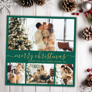 Elegant Minimalist 4 Photo Collage Christmas Holid Holiday Card