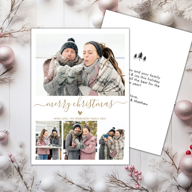 Elegant Minimalist 4 Photo Collage Christmas Holid Holiday Card (Creator Uploaded)