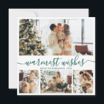 Elegant Minimalist 4 Photo Collage Christmas Holid Holiday Card<br><div class="desc">Elegant Calligraphy Minimalist Green and White 4 Photo Collage "Warmest Wishes" Script Christmas Holiday Card. This festive, mimimalist, whimsical four (4) photo holiday card template features a pretty photo collage and says „Warmest Wishes”. The text is written in a beautiful hand lettered cursive, swirly swash-tail font type. On the reverse...</div>