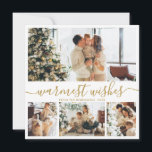 Elegant Minimalist 4 Photo Collage Christmas  Holiday Card<br><div class="desc">Elegant Calligraphy Minimalist 4 Photo Collage Warmest Wishes Script Christmas Holiday Card in gold white. This festive, mimimalist, whimsical four (4) photo holiday card template features a pretty photo collage and says „Warmest Wishes”. The text is written in a beautiful hand lettered cursive, swirly swash-tail font type. On the reverse...</div>