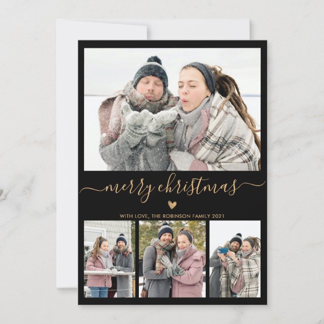 Elegant Minimalist 4 Photo Collage Christmas Holiday Card (Front)