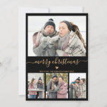 Elegant Minimalist 4 Photo Collage Christmas Holiday Card<br><div class="desc">Elegant, Minimalist, Modern Black and Gold 4 Photo Collage Merry Christmas Script Holiday Card. This festive, minimal four (4) photo holiday card template features a pretty photo collage, a little doodle heart and says Merry Christmas! The „Merry Christmas” greeting text is written in a beautiful gold hand lettered typography swash-tail...</div>