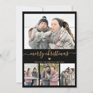 Elegant Minimalist 4 Photo Collage Christmas Holiday Card