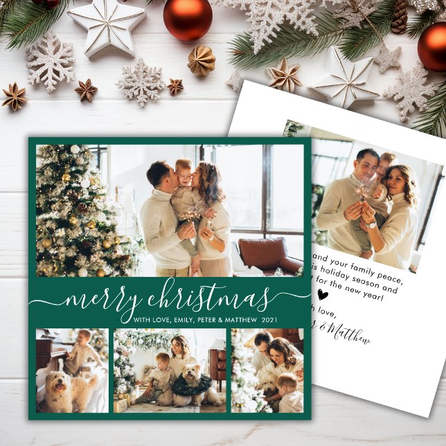 Elegant Minimalist 4 Photo Collage Christmas Holiday Card (Creator Uploaded)