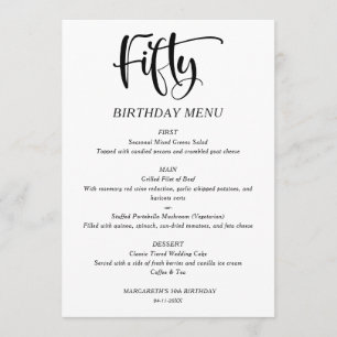 Elegant Minimalist 50th Birthday Menu