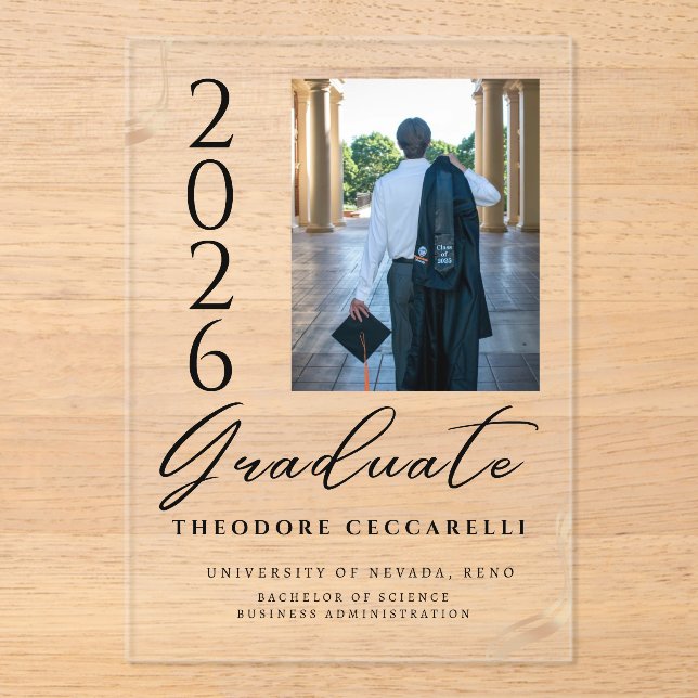 Elegant Minimalist Acrylic Graduation Announcement (Front)