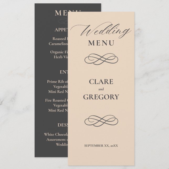 Elegant Minimalist Almond Grey Wedding Menu (Front/Back)