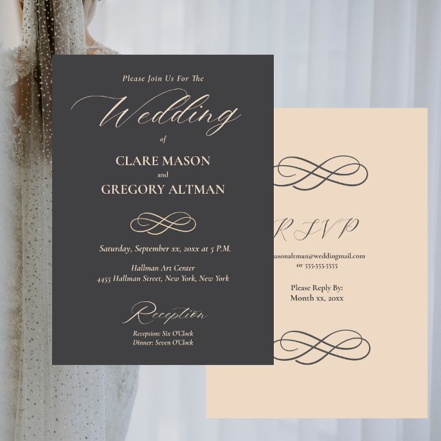 Elegant Minimalist Almond Grey Wedding With RSVP Invitation (Elegant Minimalist Almond Gray Wedding With RSVP Invitation)
