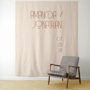 Elegant Minimalist Almond Pastel Wedding Backdrop Tapestry