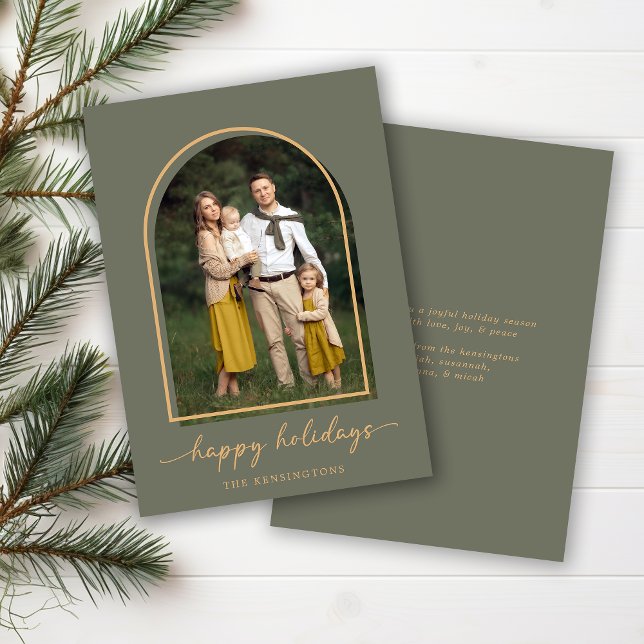 Elegant Minimalist Arch Green Gold Holiday Photo (Elegant Minimalist Arch Green Gold Holiday Photo)