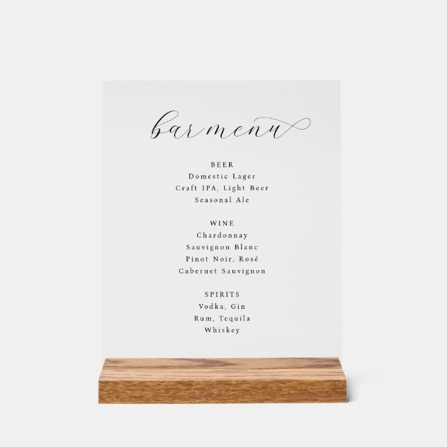 Elegant Minimalist Bar Menu Sign (Front)