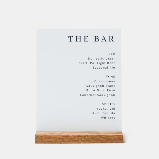 Elegant Minimalist Bar Menu Sign (Front)