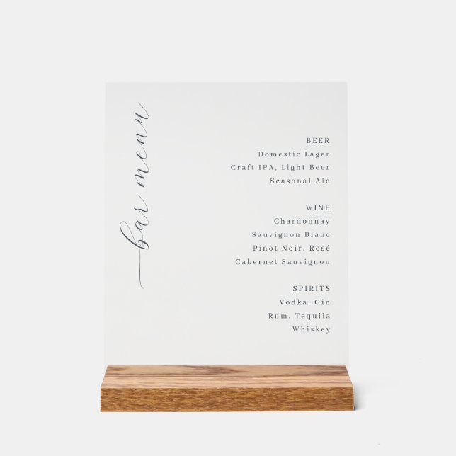 Elegant Minimalist Bar Menu Sign (Front)