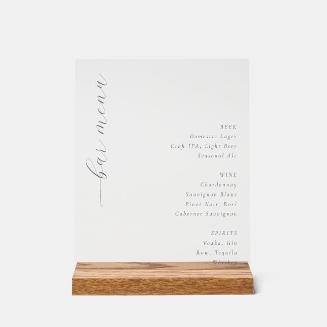 Elegant Minimalist Bar Menu Sign (Front)