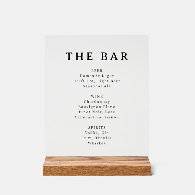Elegant Minimalist Bar Menu Sign (Front)