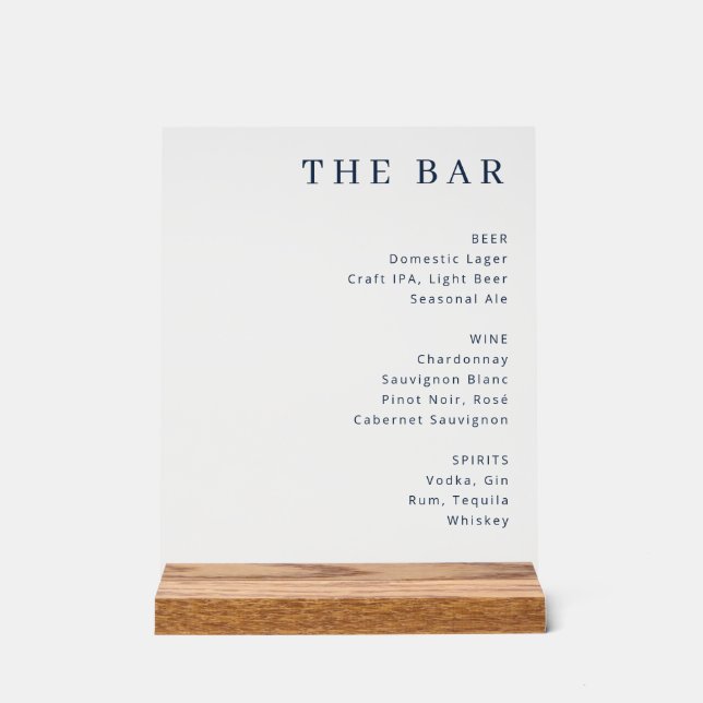 Elegant Minimalist Bar Menu Sign (Front)