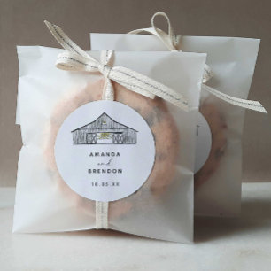 Elegant Minimalist Barn Wedding Classic Round Sticker