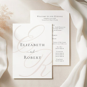 Elegant Minimalist Beige Monogram Wedding Program Programme
