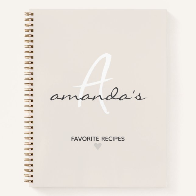 Elegant Minimalist Beige Recipe  Notebook (Front)