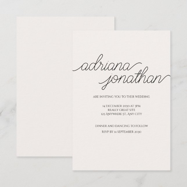 Elegant Minimalist Beige Wedding Invitation (Front/Back)