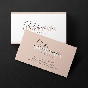 Elegant Minimalist Biege white Hair Braiding Salon Business Card