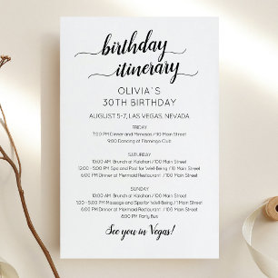 Elegant Minimalist Birthday Itinerary Invitation