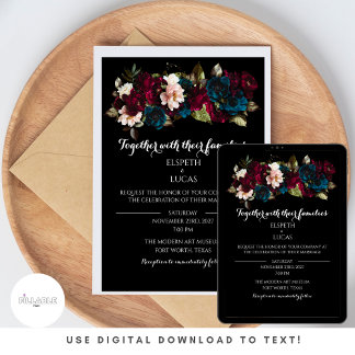 Elegant Minimalist Black and Floral Wedding Invitation