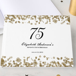 Elegant Minimalist Black and Gold 75th Birthday Guest Book
