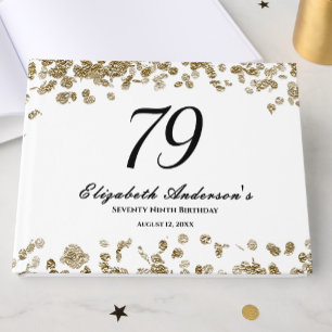 Elegant Minimalist Black and Gold 79th Birthday Guest Book