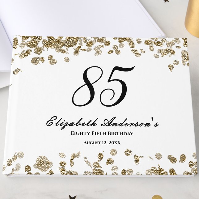 Elegant Minimalist Black and Gold 85th Birthday Guest Book (Creator Uploaded)