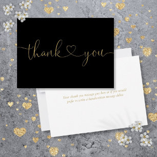 Elegant Minimalist Black And Gold Script Heart  Thank You Card