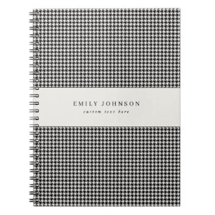 Elegant Minimalist Black and Ivory Houndstooth Notebook