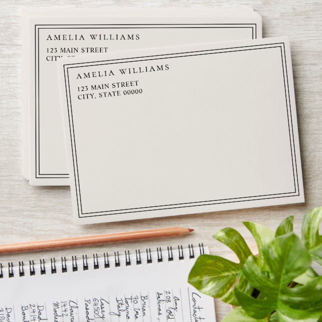 Elegant Minimalist Black and Ivory Two Border Envelope (Stacked)