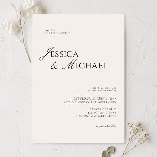 Elegant Minimalist Black and Ivory Wedding Invitation